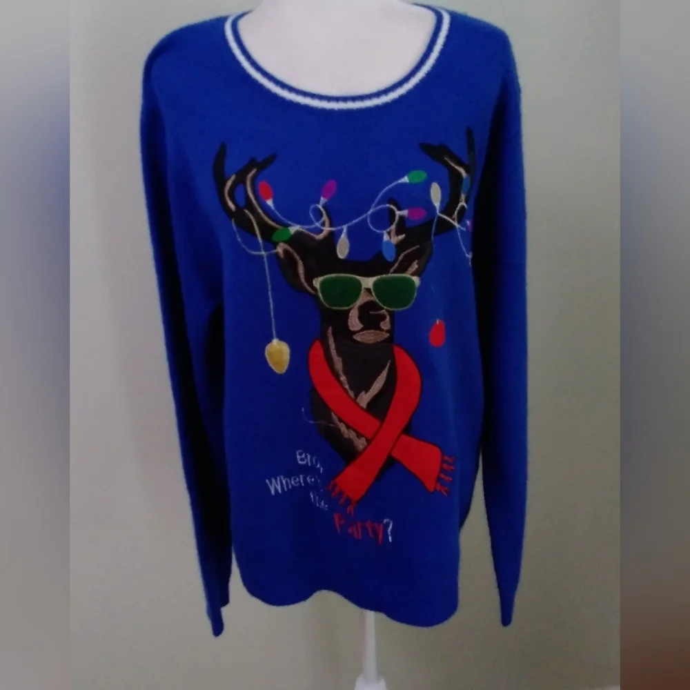 Jolly Sweaters Ugly Christmas Party Reindeer Sweater Pullover - Picture 1 of 5